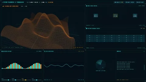 Digital Telemetry Dashboard with Terrain Map and Signal Data Stock Footage 348652065