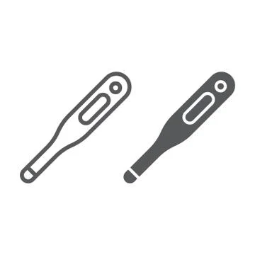 Digital termometer line and glyph icon, medical Illustrazione stock