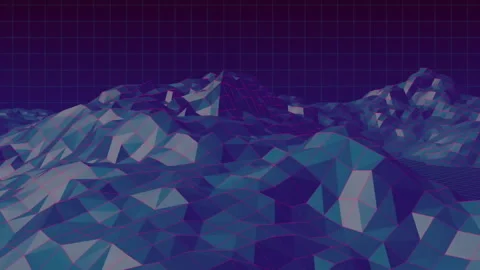Digital terrain animation of polygonal mountain landscape with grid background Stock Footage 304851136