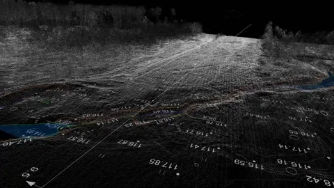 Digital terrain model of area obtained from lidar scanning results (BIM DTM)/ De Stock Footage