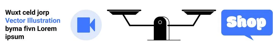 Digital Text and Icon Elements with Symbols for Video, Balance, and Shopping Stock Illustration