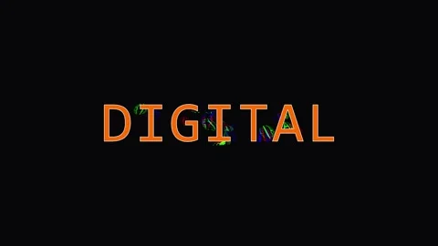 Digital Text Animation Glowing Orange on Black Background Subtle Glitch Effec Stock Footage 344035446