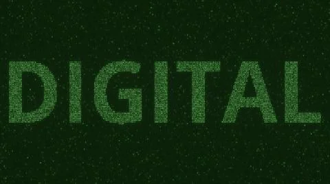 DIGITAL text consisting of many symbols on computer monitor. 3d rendering Illustrazione stock