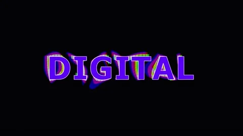 Digital text glitch effect with neon glow in dark background for modern tec.. Stock Footage 344032222