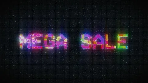 Digital text of glitch vhs effect over mega sale text Stock Illustration