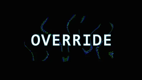 Digital text OVERRIDE flashing with glitch effects in dark abstract backgro.. Video stock 344037074