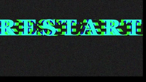 Digital text RESTART in teal glitch effect with black background and cinema.. Stock Footage 343412825