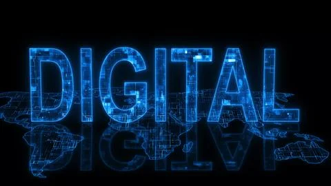 Digital text technology earth map glowing blue イラスト素材