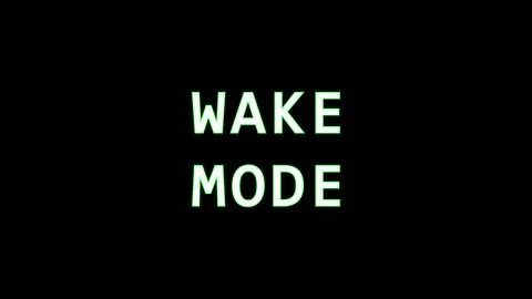 Digital text WAKE MODE glowing green on black screen with subtle animation .. Stock Footage 344036745