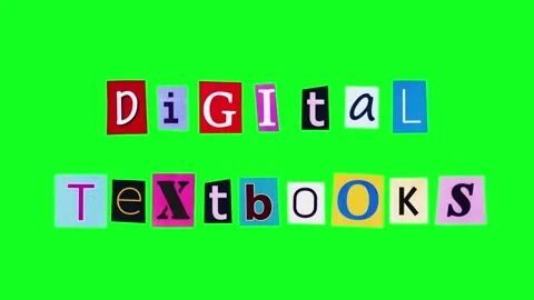 Digital textbooks headline on green screen background in animated collage Stock Footage 316721702