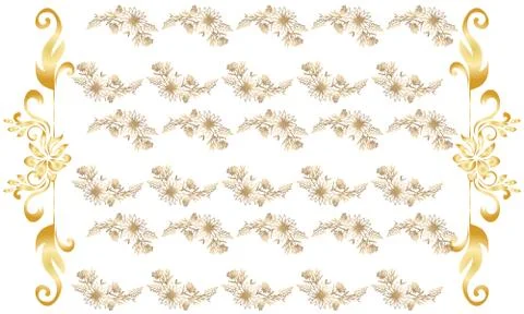 Digital textile design of abstract gold leaves with borders Stock Illustration