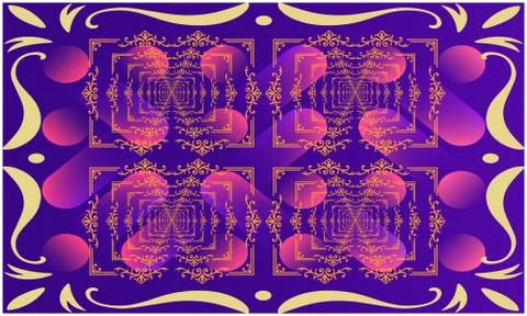 Digital textile design of art with border Illustrazione stock
