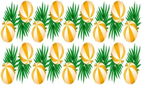 Digital textile design of balls and leaves on abstract background Illustrazione stock