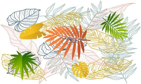 Digital textile design of different leaves Stock Illustration
