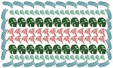 Digital textile design of different leaves with borders Stock Illustration