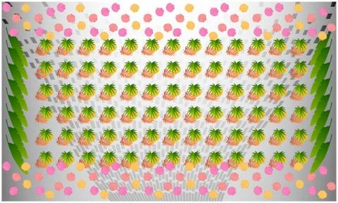 Digital textile design of different leaves with borders on abstract backgroun Illustrazione stock