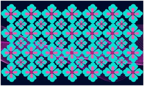 Digital textile design of flowers and leaves on abstract background Stock Illustration