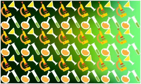 Digital textile design of laboratory objects on abstract background Stock Illustration