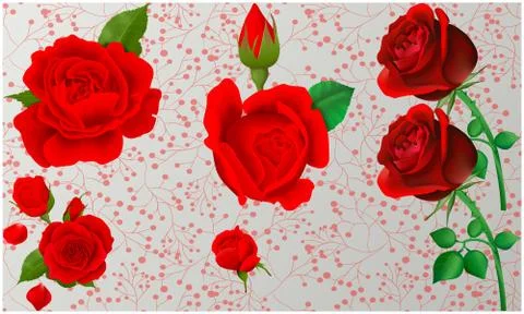 Digital textile design small and big red roses Illustrazione stock