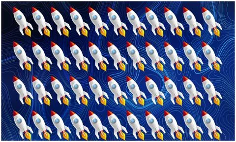 Digital textile design of space craft on abstract background Illustrazione stock