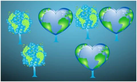 Digital textile design of tree and globe on abstract background Illustrazione stock