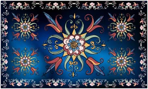 Digital textile design of various flowers and leaves art Stock Illustration