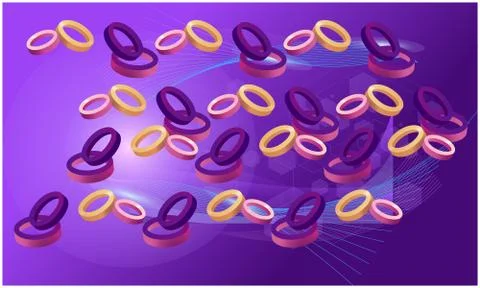 Digital textile design of various rings on abstract background Stock Illustration