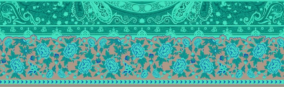 Digital Textile Floral Seamless Pattern with Mughal art and paisley motif b.. Stock Illustration