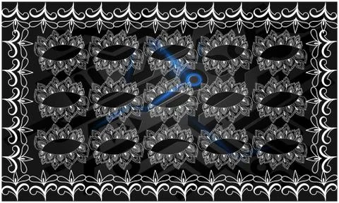 Digital textile illustration design of abstract art with borders Illustrazione stock