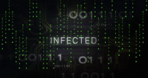 Digital theme animation with binary code and circuit patterns showing INFECTED Stock Footage 304768525