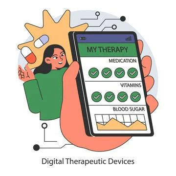 Digital Therapeutic Devices concept. Flat vector illustration. Illustrazione stock