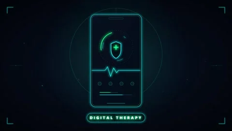 Digital therapy app interface with health monitoring shield and pulse anima.. 库存影片 344852118
