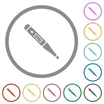 Digital thermometer flat icons with outlines Stock Illustration