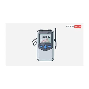 Digital thermometer with graph display and probe Stock Illustration
