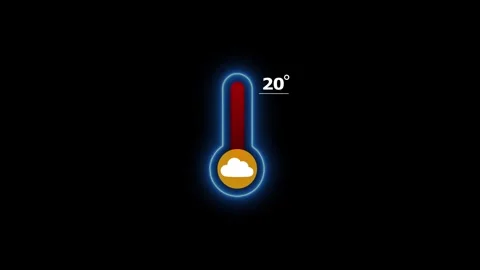 Digital thermometer graphic showing 20 degrees celsius with cloud symbol an.. 動画素材 334045821