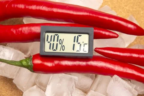 Digital thermometer for measuring air temperature and humidity on the backgro Stock Photos