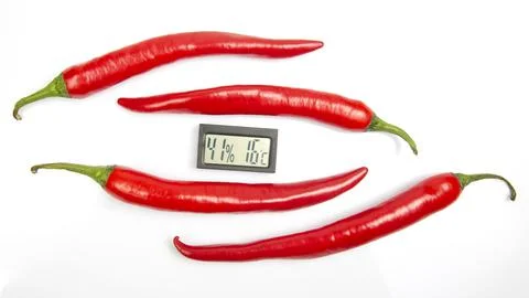 Digital thermometer for measuring air temperature and humidity on the backgro Stock Photos