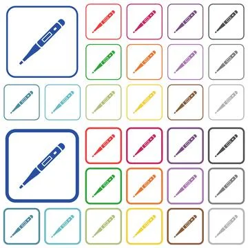 Digital thermometer outlined flat color icons Stock Illustration
