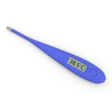 Digital thermometer shows a temperature of 38.5 degrees Celsius Stock Illustration