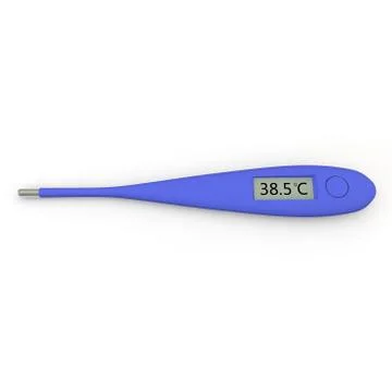 Digital thermometer shows a temperature of 38.5 degrees Celsius Stock Illustration