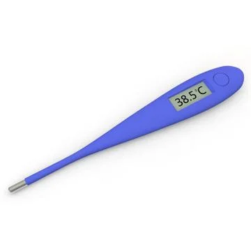Digital thermometer shows a temperature of 38.5 degrees Celsius Illustrazione stock