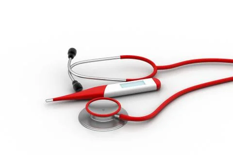 Digital thermometer with stethoscope Free Stock Illustration