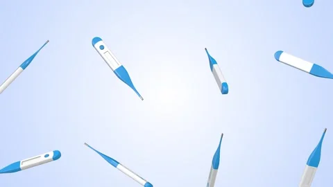 Digital Thermometers Falling on a Light Background. Temperature Measuring Device Stock Footage 300664176