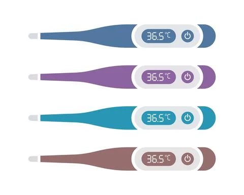 Digital Thermometers Flat Icon Set Stock Illustration