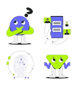 Digital thinking and communication 2D onboarding ui illustrations set Stockillustratie