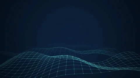 A digital three dimensional wireframe grid undulates in a seamless loop Stock Footage 340956968