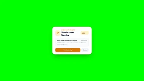Digital Thunderstorm Warning Popup Notification on Green Screen Stock Footage 347894950