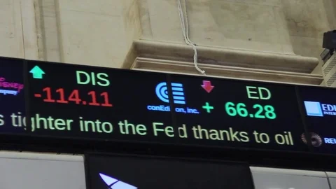 Digital ticker tape NYSE New York Stock Exchange trading floor NYC Stock Footage