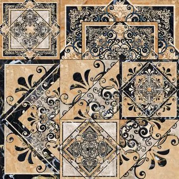 Digital tile design. Damask patchwork pattern with geometric and floral print イラスト素材