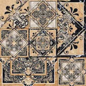 Digital tile design. Damask patchwork pattern with geometric and floral print イラスト素材